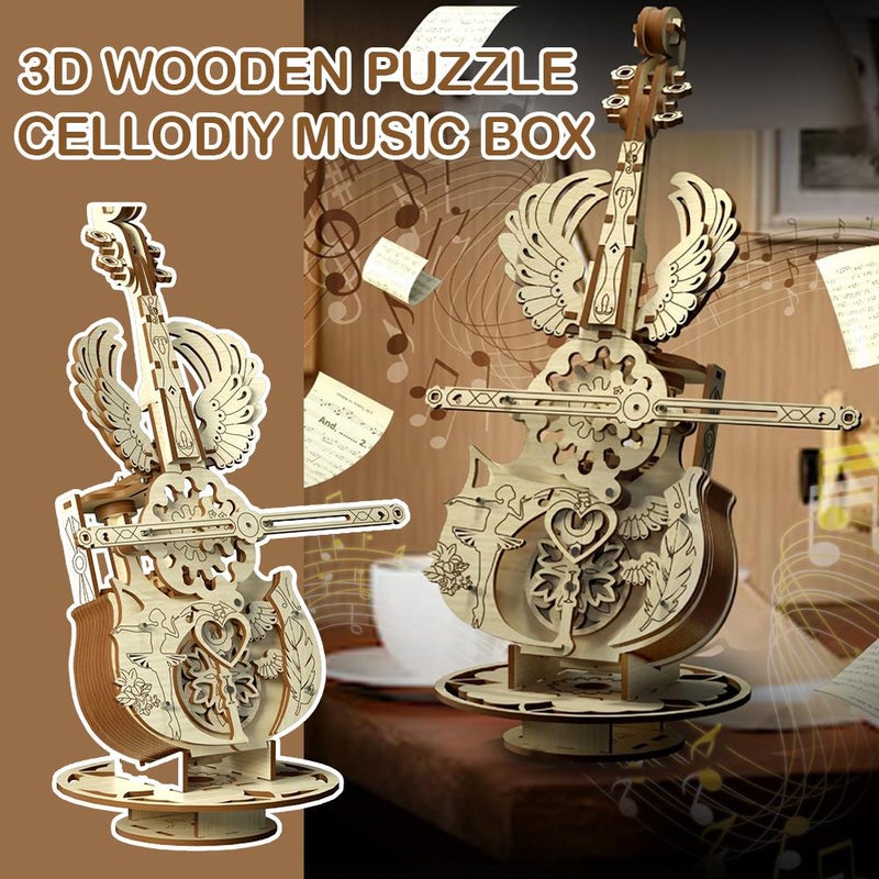 3D Wooden Puzzle for Adults, Cello Model Kit with Base, DIY Model Wooden Music Box Building Kit Desk Gift for Men Women Hobby for Adults - Image 4